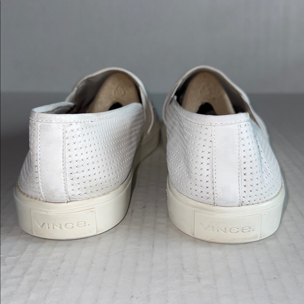 Vince Blair Perforated Leather Slip On Sneakers In White - Picture 9 of 13